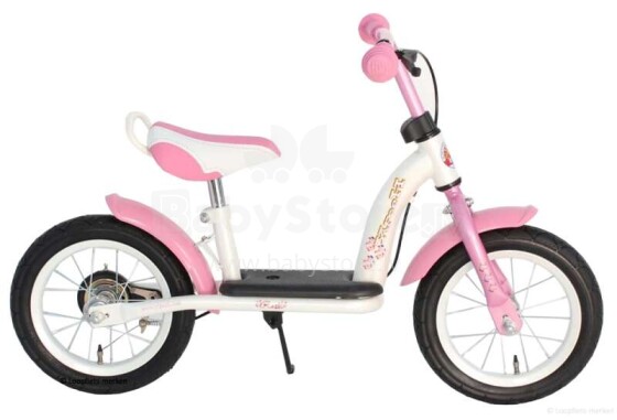 Vaikiškas motoroleris „Yipeeh Rose White 532 Balance Bike“ su matiniu rėmeliu 12 '' ir stabdžiais