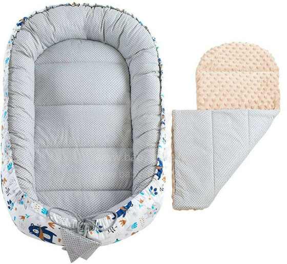 Minky Cotton Babynest Set Art.106037 Forest Ligzdiņa - kokons jaundzimušajiem 90x30 см