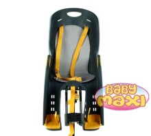 „Baby Maxi Safe Seat Basic 816“ pilka ir geltona dviračio sėdynė ant rėmo